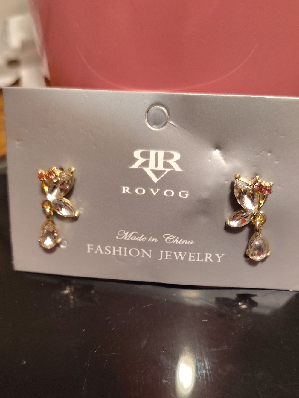 Fashion Jewelry Gold-Tone Earrings with Pink and Clear Crystals